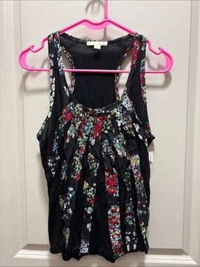 Lush Black Racerback Tank with Multicolor Floral Stripes